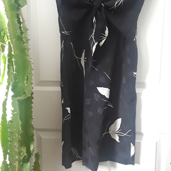 Vintage 80s Hawaiian floral dress tie top black embossed print - Picture 3 of 8